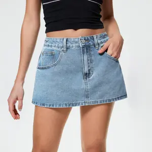 EMMIOL Vintage Blue Fit Denim Mini Jean Skirt for Women - Casual Style, Regular Fit, Above Knee, Cotton Material, Multi Belt Loops, No Sheer Material Chic Womenswear