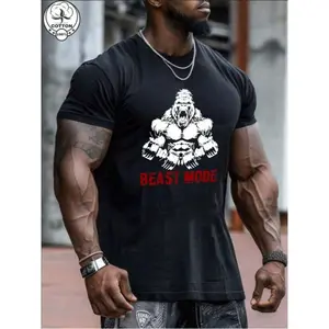 180g[100%cotton]Men's Gym T-Shirt, Gym Beast Style: Gorilla Graphic Men's T-Shirt, 100% Cotton Crew Neck Short Sleeve, Tops For Gym2026 Hooded Printed SweatshirtCasual Short-Sleeve T-Shirts For Men And Women