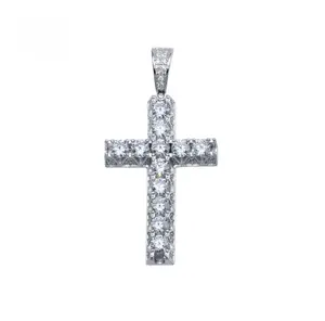 Silver 925 Rhodium Plated CZ Crown Cross Pendant