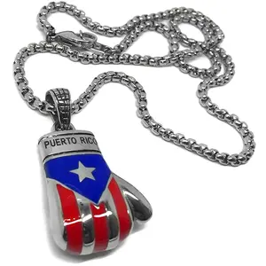 Papiichulo Puerto Rico Flag Boxing Glove Necklace (Blue and Red) Large Male