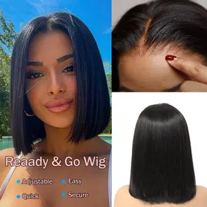 LUCY Bob wig Ready Go Glueless Straight Human Hair Pre Cut Pre Bleached 4x4 Bob Wig Pre Plucked With Baby Hair