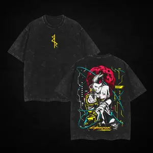 David & Lucy - Cyberpunk Edgerunners Anime Shirt Unisex Acid Washed Lightweight Cotton Graphic Tee, Cyberpunk 2077, David vs Lucy Shirt, Game fans, Gift for Anime Lover.