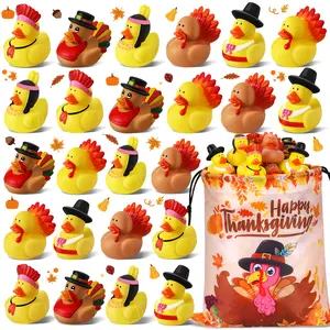 24PCS Thanksgiving Day Ducks with a Bag, Thanksgiving Day Party Favors Thanksgiving Basket Stuffers, Bath Toys for Kids.Goodie Bag Fillers, Thanksgiving Day Jeep Ducks for Ducking Exchange Gifts for Girls Boys