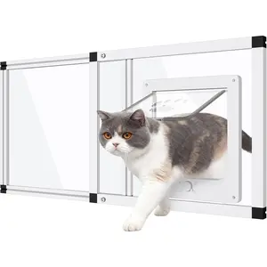 Sliding Cat Door for Window, Fits 32"-37" Width Window, 2-Min Install | Aluminum Frame + HD Glass | Weatherproof Design | Magnetic Closure Window Cat Door Insert, Adjustable Pet Door Window for Cats