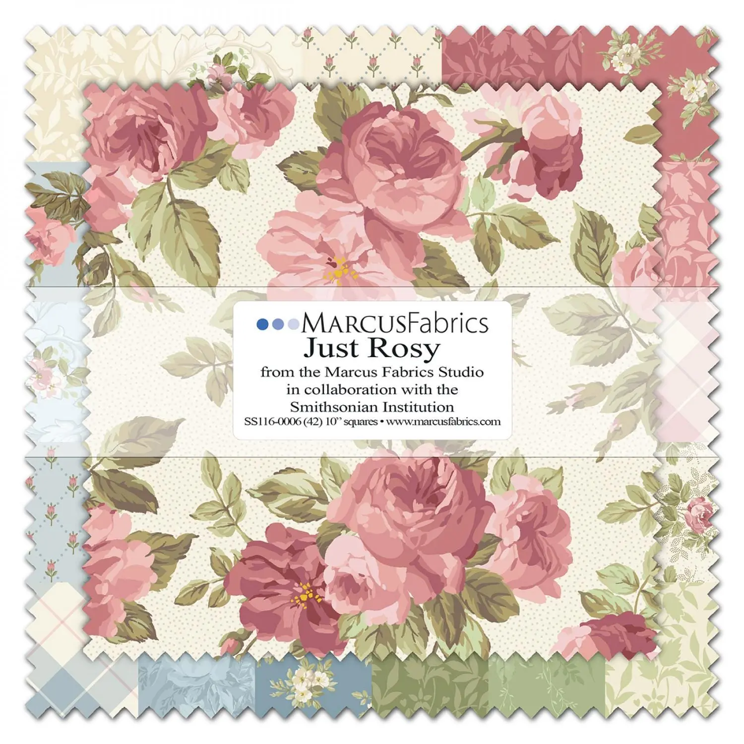 Just Rosy 10" Quilt Cotton Layer Cake - Marcus Fabrics in collaboration w/ Smithsonian Institution #SS116 - 42 Precut 10 inch Fabric Squares