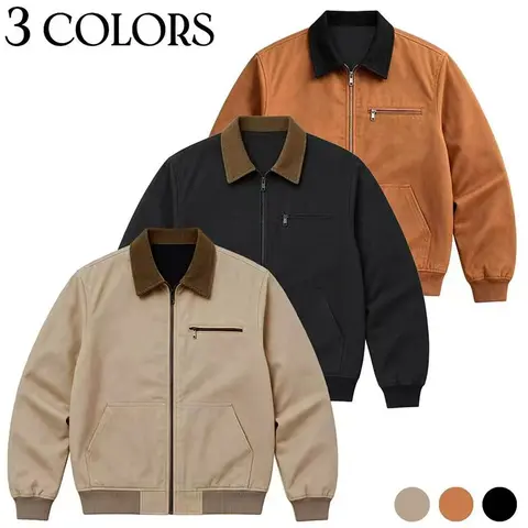 Light retro workwear zip up jacket with a turn down collar and layered pocket layout, effectively meeting storage needs for carrying personal items and easily adapting to various outfits for different occasions.