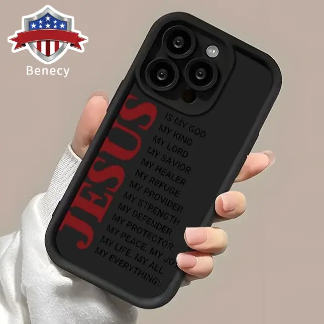 Shockproof Silicone TPU Bumper Phone Case for iPhone 17, 16 Pro Max, 15 Plus, 14, 13, 12, 11, XR, XS, Air, E - VTrendy Jesus Christian Pattern Drop Protection Smartphone Accessory