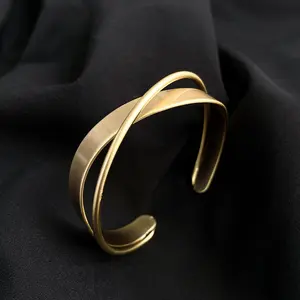 Simple Gold Plated Wave Cross Bracelet for Women