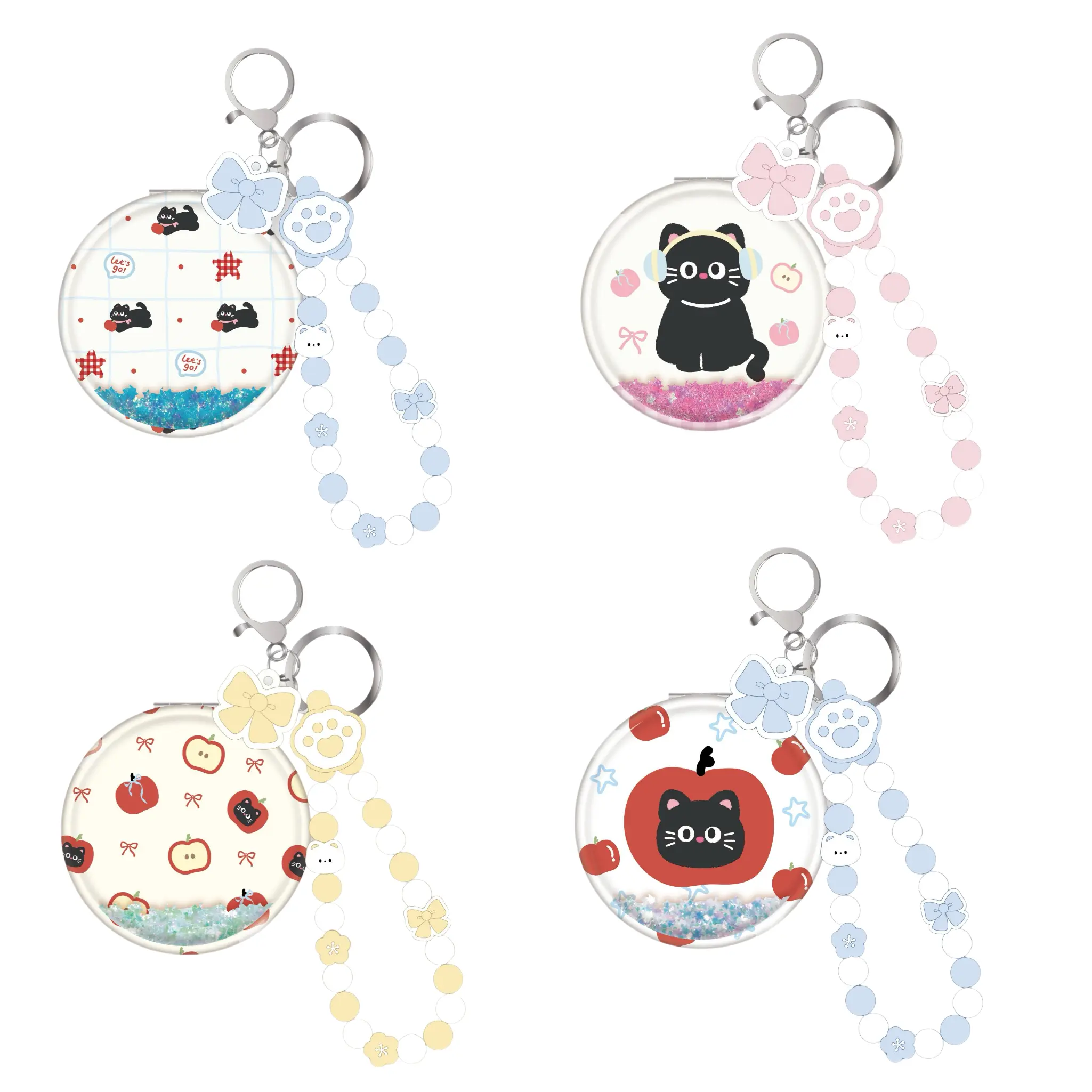 Rumilife A Variety of Compact Mirror Series Sparkly Cat Mirror Keychain - Kawaii Portable Pocket Mirror