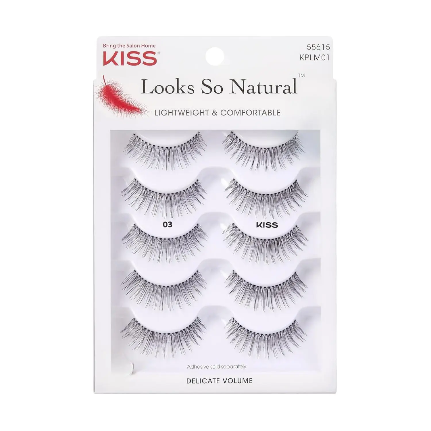 Looks So Natural False Eyelashes Multipack #03, Lightweight & Comfortable, Delicate Volume, Natural-Looking, Tapered End Technology, Reusable, Cruelty-Free, Contact Lens Friendly, 5 Pairs