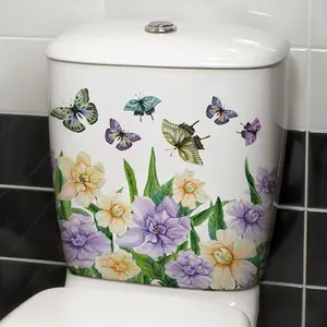Multifunctional Hand-Drawn Butterfly Flower Wall Sticker, Removable Toilet Decal for Bathroom Decoration, Beautiful Decorative Wall Art, Bathroom Accessories