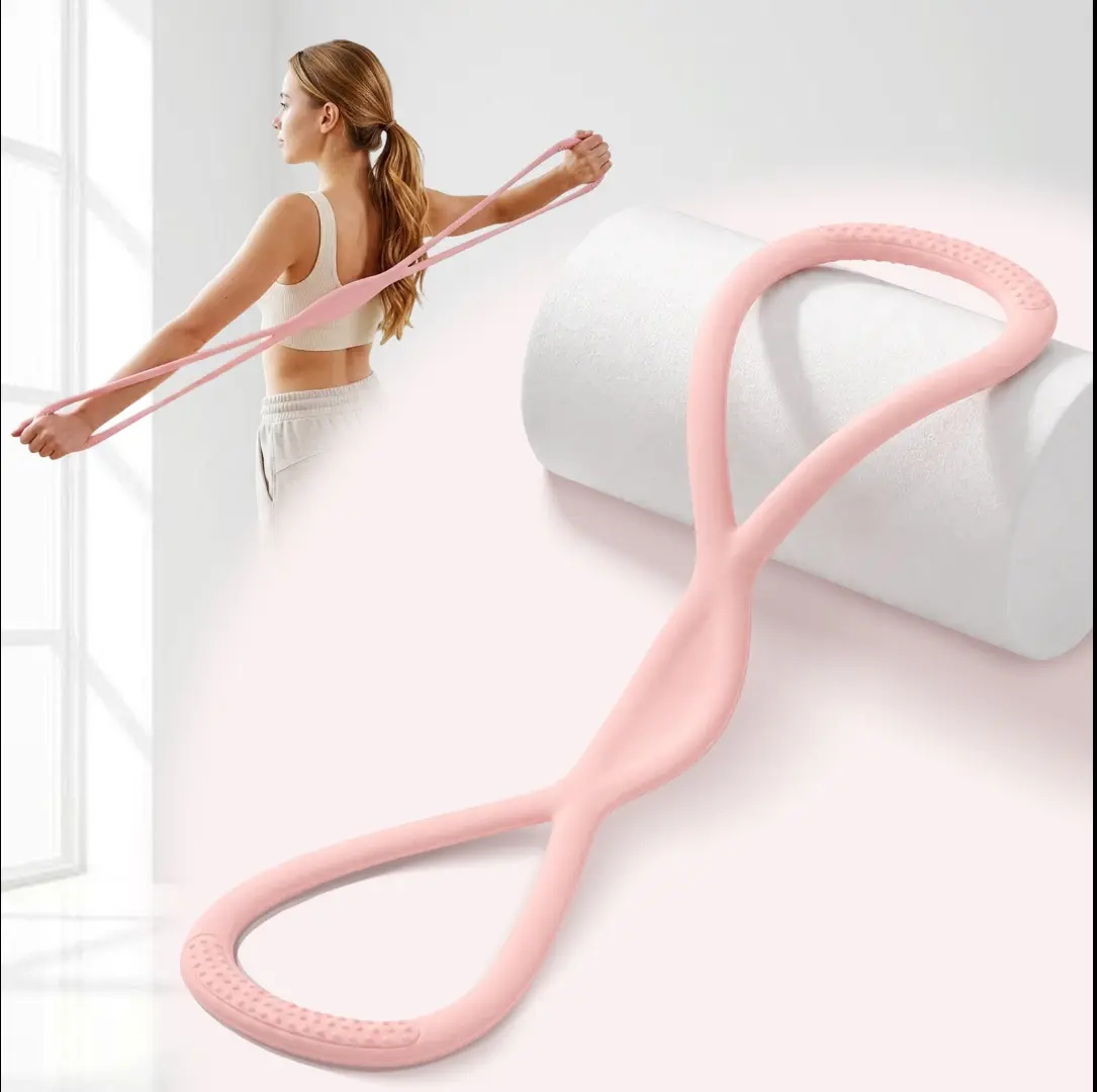 Figure-8 Elastic Exercise Band with Soft Foam Grip, Lightweight Portable Exercise Equipment for Home, Arm Shoulder & Upper-Body Strength Training for Women & Men, Elastic Exercise Bands