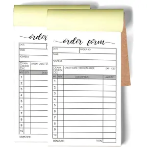 2 Packs 50-set Order Form Pad, Carbon Duplicate Copy Sales Receipt Invoice Booklet for Stores, warehouses, offices and restaurants, 3.4x5.5 Handheld 2-Part Carbonless White/Yellow