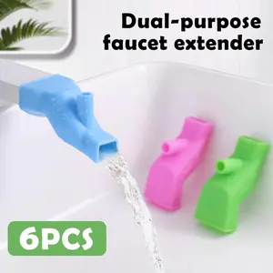 6 Counts Silicone Faucet Extenders, Water Tap Extenders for Kitchen Sink, Flexible Faucet Connector Without Water Waste and Splashing, Easy Install Random Color