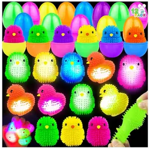 12-Pack Easter Eggs with Chick LED Puffer Balls – Light-Up Stress Relief Fidget & Sensory Toys for Kids, Easter Basket Stuffers & Perfect Easter Gift