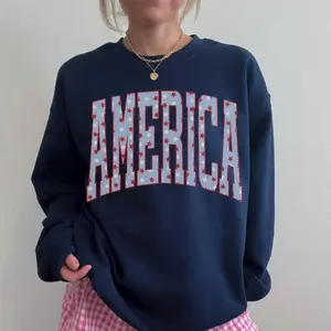 Retro America 4th Of July Sweatshirt Preppy Fourth of July Crewneck Trendy  USA Shirt Aesthetic Patriotic Summer Sweatshirt
