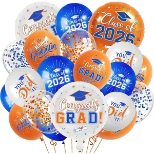 Blue and Orange Graduation Balloons Graduation Decorations 2026, 51Pcs Grad Latex Balloons and Grad Foil Balloon with Confetti Ribbons Grad Party Decorations for College High School