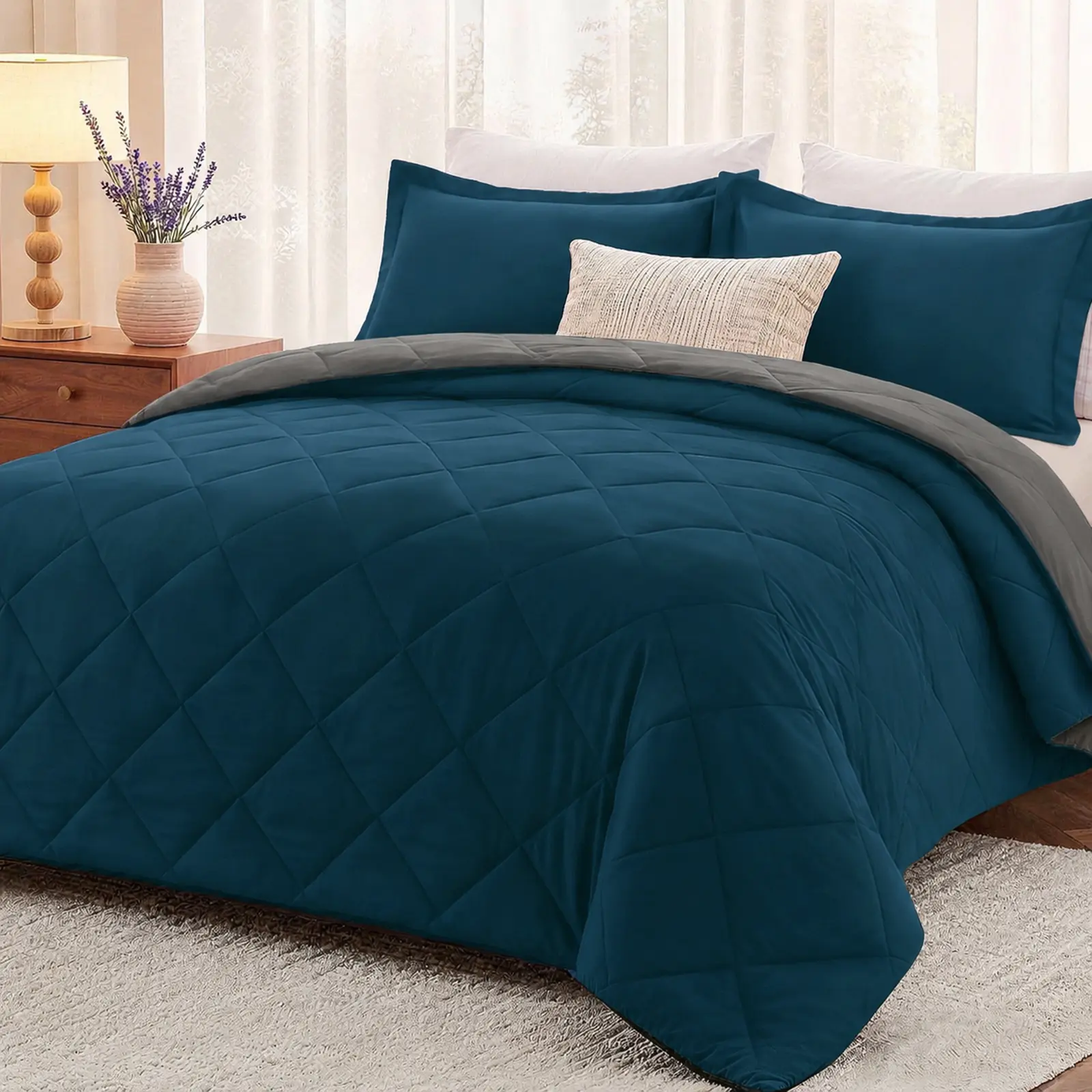 【Deals For You Days】Downluxe 3 PCS Reversible Comforter Set, Ultra Soft Multi-color Bedding Ultra-Soft Elegant Design,  Machine Washable, Soft And Breathable Twin Queen King size,back to school,back to school shopping,home decor