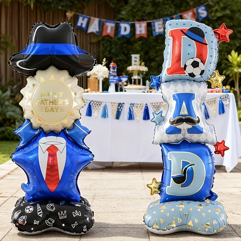 A Set of 2 Standing Balloons for Father'S Day Decoration, Featuring a 'Happy Father'S Day' Celebration Balloon And 'DAD' Letter Balloons, Suitable for Father'S Day Parties, Birthdays, And Family Gatherings to Create a Warm And Fun Festive Atmosphere