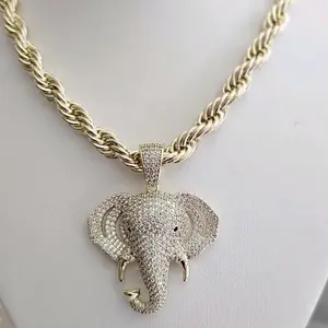 (C8) big elephant pendant with 22 inch rope chain.
