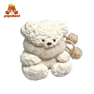 PupuLand bear with a scarf - White Squishy Toy - Food-Grade Silicone Slow-Rising Rebound Squishy Fidget Toys for Stress Relief - Soft Squeeze Toys with Thick Creamy Slime Texture - Handmade Non-Toxic Sensory Toys