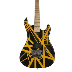 Yellow Stripe Black Electric Guitar, Professional Tremolo Bridge, Locking Nut, Maple Neck & Fingerboard
