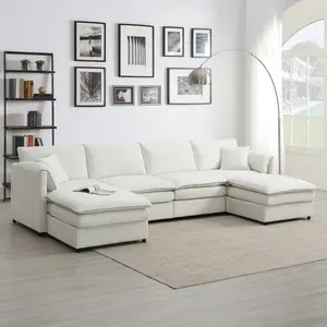 [VIDEO provided] [New] 134*66" Chenille Modular Sectional Sofa,U Shaped Cloud Couch Set with Double Cushions ,6 Seat Sleeper Sofa Bed with Ottomans,Oversized Indoor Furniture for Living Room, 3 Colors   WL RR