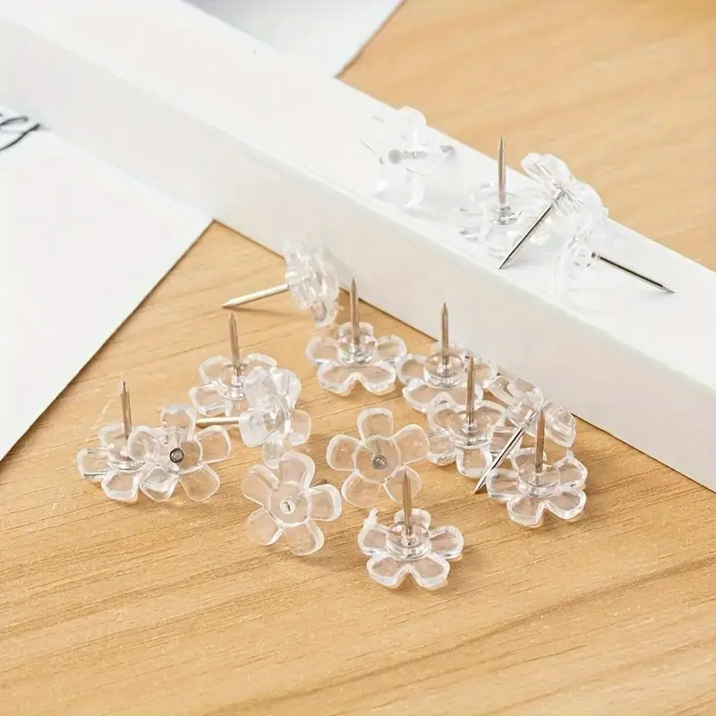 100pcs Transparent Flower Push Pin Clear Thumb Tacks Display Fixed Nail Plastic Head Steel Tip Wall Push Pin Cork Board Nail Message Board Fixed Push Nail Calendar Photo Suitable for Home Office