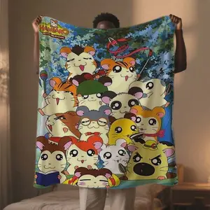 Hamtaro Anime Hamster Merch Flannel Blanket - Soft Lightweight Fluffy All-Season Throw with Playful Hamster Character Design, Vibrant Colors for Sofa Bed Office Travel - Perfect Gift for Weddings Holidays Christmas Thanksgiving, Cute Blanket, Co 675