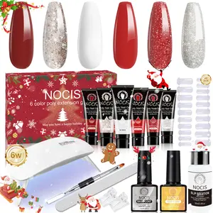 6 Christmas Poly Gel Nail Kit with UV Lamp, All-in-One Nail Extension Set for Beginners, DIY Salon Manicure Tools with Long Lasting Builder Gel, Perfect Holiday Gift for Nail Lovers