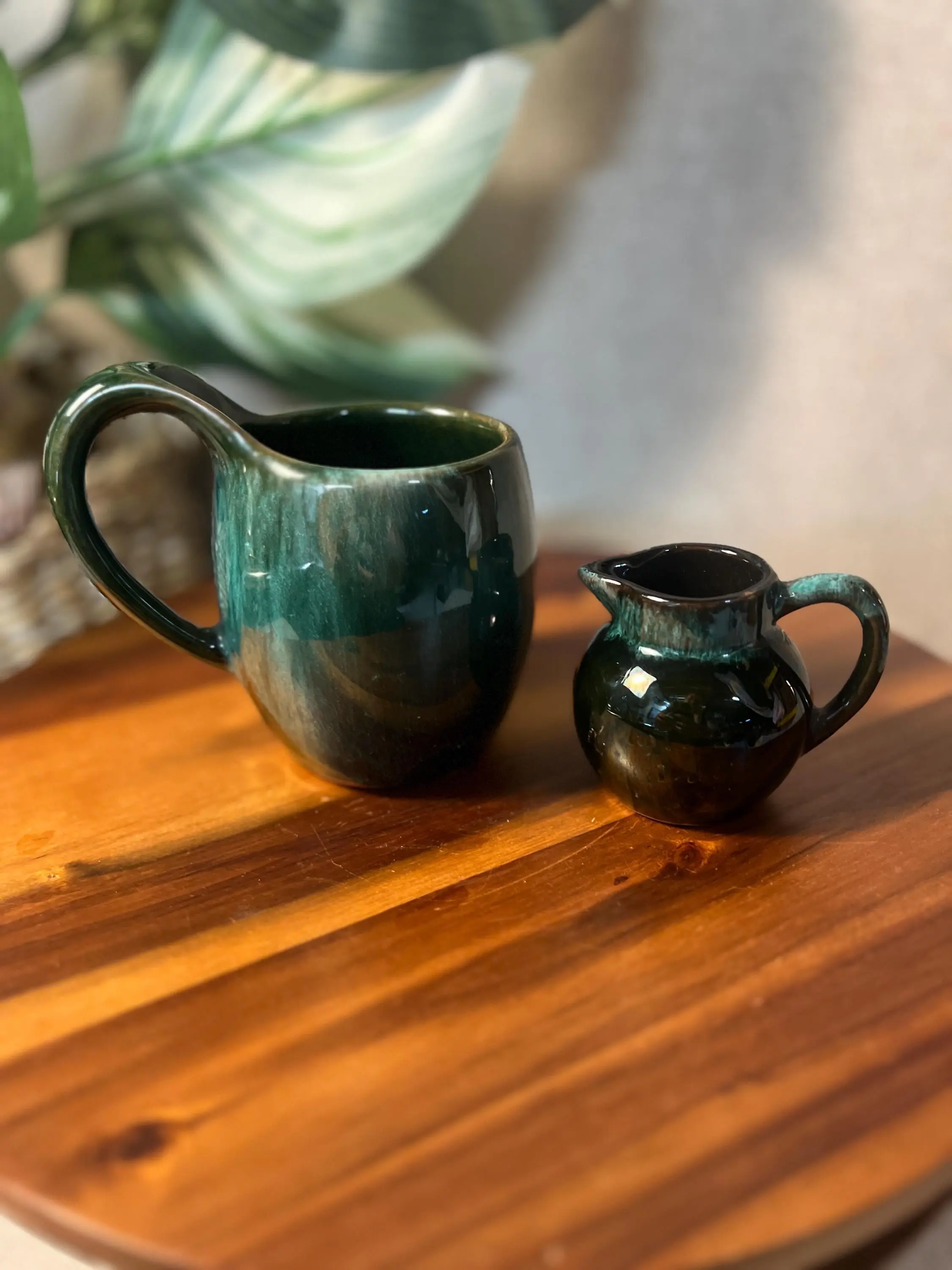 Vintage Handmade Pottery Pitcher and Mug Set, Kitchenware for Tea Serving