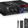 AK-380 2.0 CH HiFi Stereo Audio Power Amplifier (400W+400W) with Bluetooth 5.0, USB, SD, FM, AUX, 12V 5A Power Supply, Remote Control for Cars, Projectors, Tablets, Notebooks, TVs