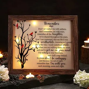 Sympathy Gifts Red Cardinal Memorial Bereavement Gifts LED Memorial Gifts for Loss of Love One Wooden Shadow Box 10'' x 8'' in Poem and LED Light for Funeral Bereavement(Retro Style)