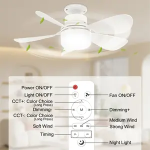 Socket Fan Light with Remote, 3 Colors 3000K-6500K Dimmable LED Light Bulb Fan for E26/E27 Base, Small Ceiling Fan with Socket Extender, Screw In Small Ceiling Fan for Bedroom Living Room Kitchen Garage