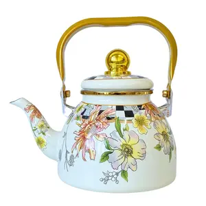 Vintage Flower Pattern Teapot, 2 Counts/set Retro Enamel Teapot with Handle, Coffee Pot for Home Kitchen, Tea Making Tool