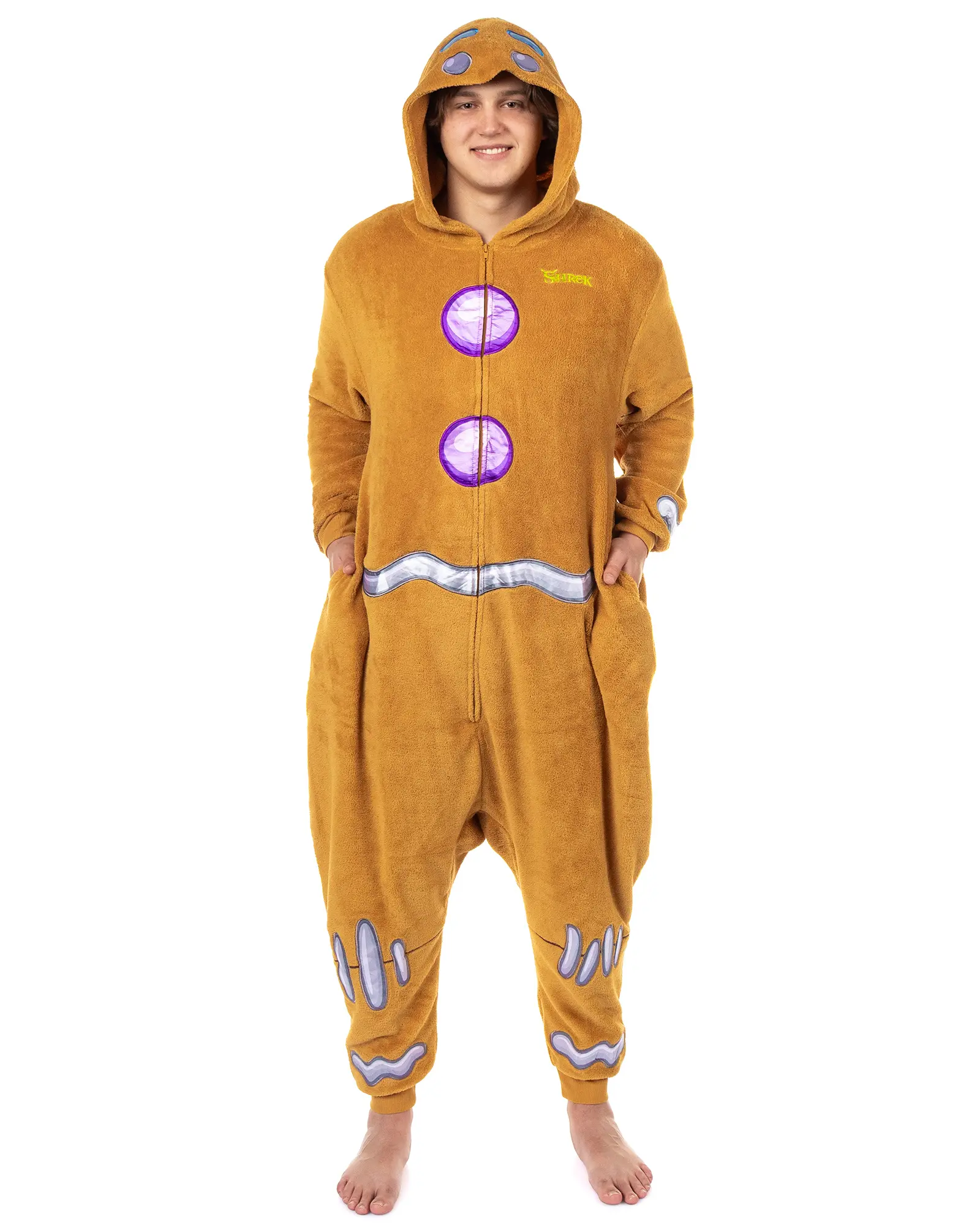 Shrek Union Suit Men's Kigurumi Gingy Hooded Pajama Costume (S/M)