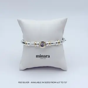 MINARA 950 Silver Bracelet with Round Cubic Zirconia and Yellow Gold