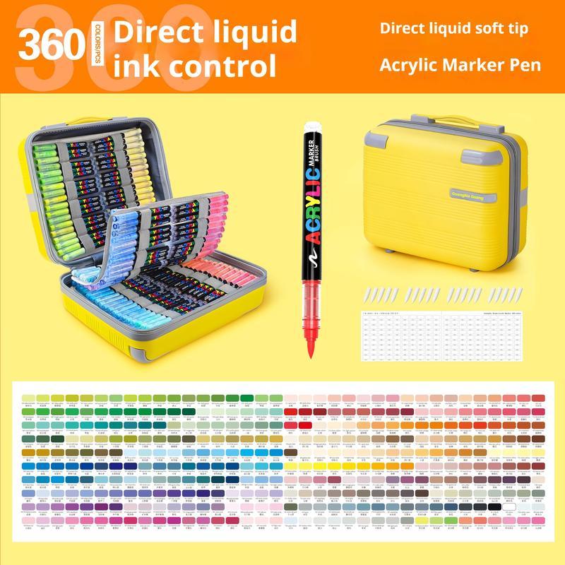 [Limited Sales] 360/288/240 Acrylic Paint Markers Direct Liquid Ink Control System Professional Grade for Rock Painting Canvas Glass Plastic Fabric & Creative Crafts Christmas Gift