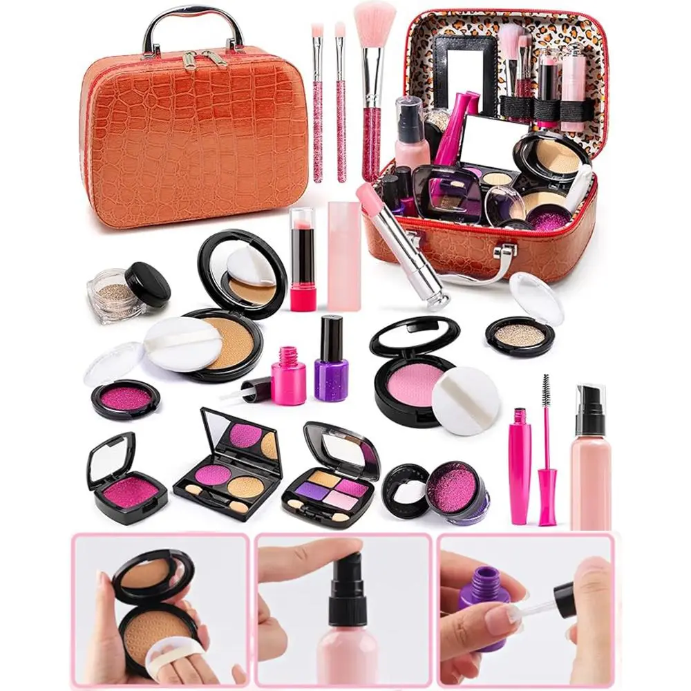 Kids Makeup Toy Set, Realistic Simulated Cosmetic Playset, Non-Toxic Lipstick Nail Polish Props, Cosmetic Bag Included, Ideal Birthday & Christmas Gift for Girls Ages 3+