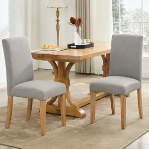 Upholstered Dining Chairs Parsons Chair Set of 2,Dining Chair with Wood Legs,Fabric Side Chair for Dining Room,Kitchen,Restaurant,Living Room,Grey