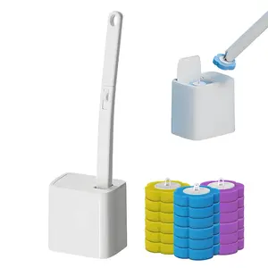 Disposable Toilet Brush, Toilet Bowl Wand Holder Set with 24PCS Cleaner Refills, Bathroom Cleaning System for Sink Bathtub Drain Wash Basin Urinal，Wall-Mount Scrubbing Toilet Brush Bathroom Cleaning Kit