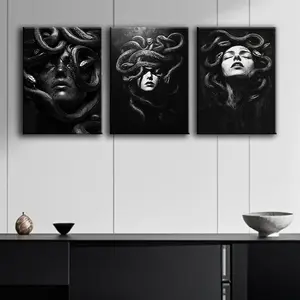 [2D Flat] Canvas Wall Art 3pcs Snake Medusa 4pcs Suitable for Home, Living Room, Cafe, Office, Wall Decoration Art, Luxurious Wall Hanging