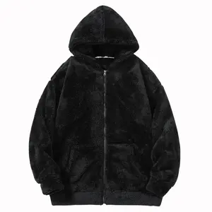 Men's Winter Solid Color Versatile Fashion Hooded Cardigan Sweatshirt Plus Velvet Thick Warm Coat for Casual Wear Menswear Tops Long Sleeve