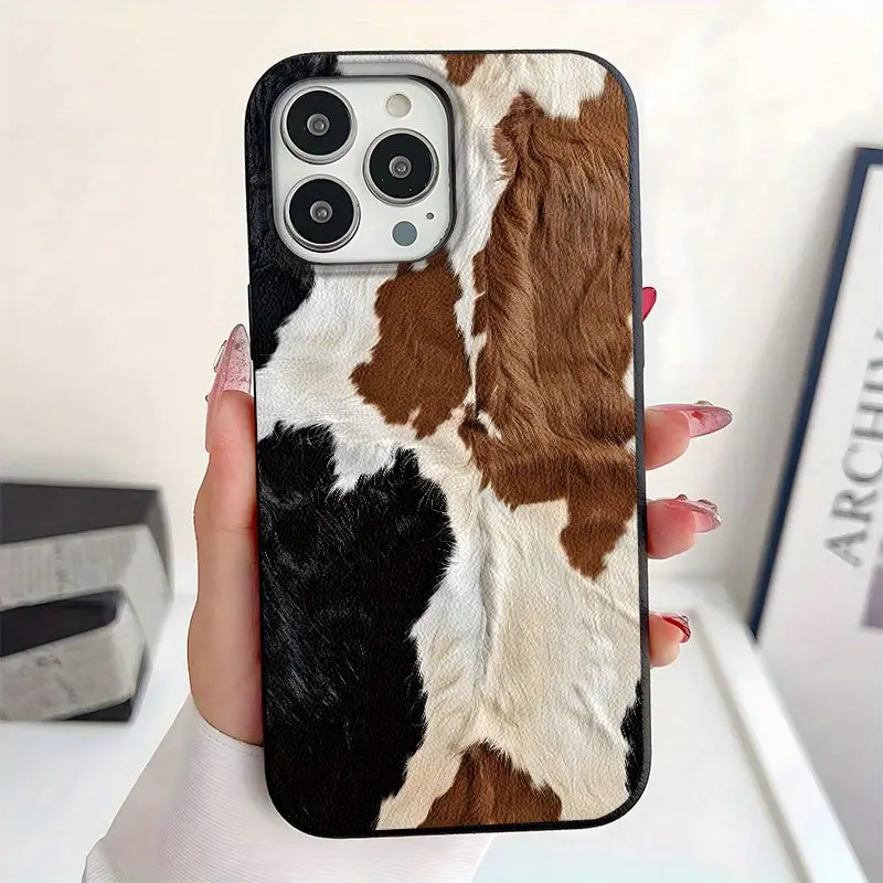 Liquid Silicone Anti-Shock Protective Phone Case Cover with Aesthetic Cow Pattern, Compatible with iPhone 15 Series & More, Perfect Gift for Family & Girlfriend