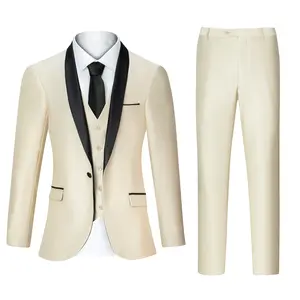 Men's 3 Pieces Suit Slim Fit One Button Business Wedding Party Solid Blazer Vest Pants Set Party Prom Wedding Blazer Jackets