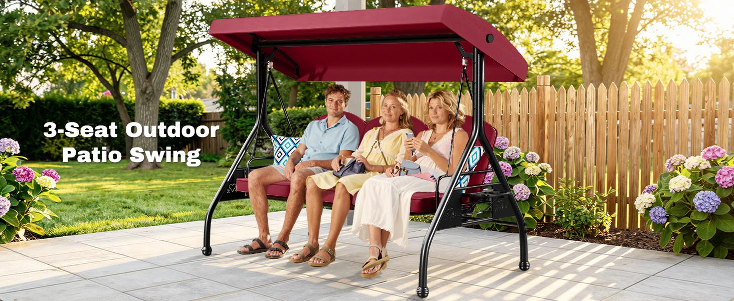 【SohoChic】ZZWHOM 3 Seat Outdoor Porch Patio Swing 800lbs 2-in-1 Glider Chair with Adjustable Canopy & Removable Cushion, Durable Outdoor Design,home decor,camping essentials