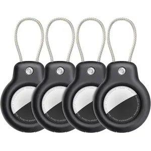 AirTag Holder Case with Keychain 4 Pack Wire Lock Ring Chain GPS Tracker for Keys Luggage Black Premium Quality Durable Anti - Lost, Travel Accessory, Key Organizer, Sleek Design, Minimalist Accessory, Highquality Material, Keychain Accessory