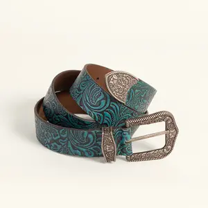 Loyal West Sophia Belt- Turquoise Floral Leather