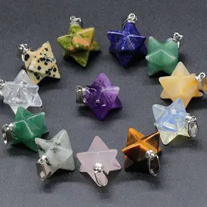 10pcs Random Natural Crystal Agate Stone Geometric Hexagram Star DIY Spirit Pendulum