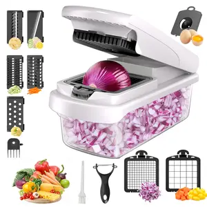 Manual Vegetable Chopper, 1 Set Multifunctional Vegetable Chopper with Container, Kitchen Gadgets for Home Use, Household Kitchen Products, Utensils